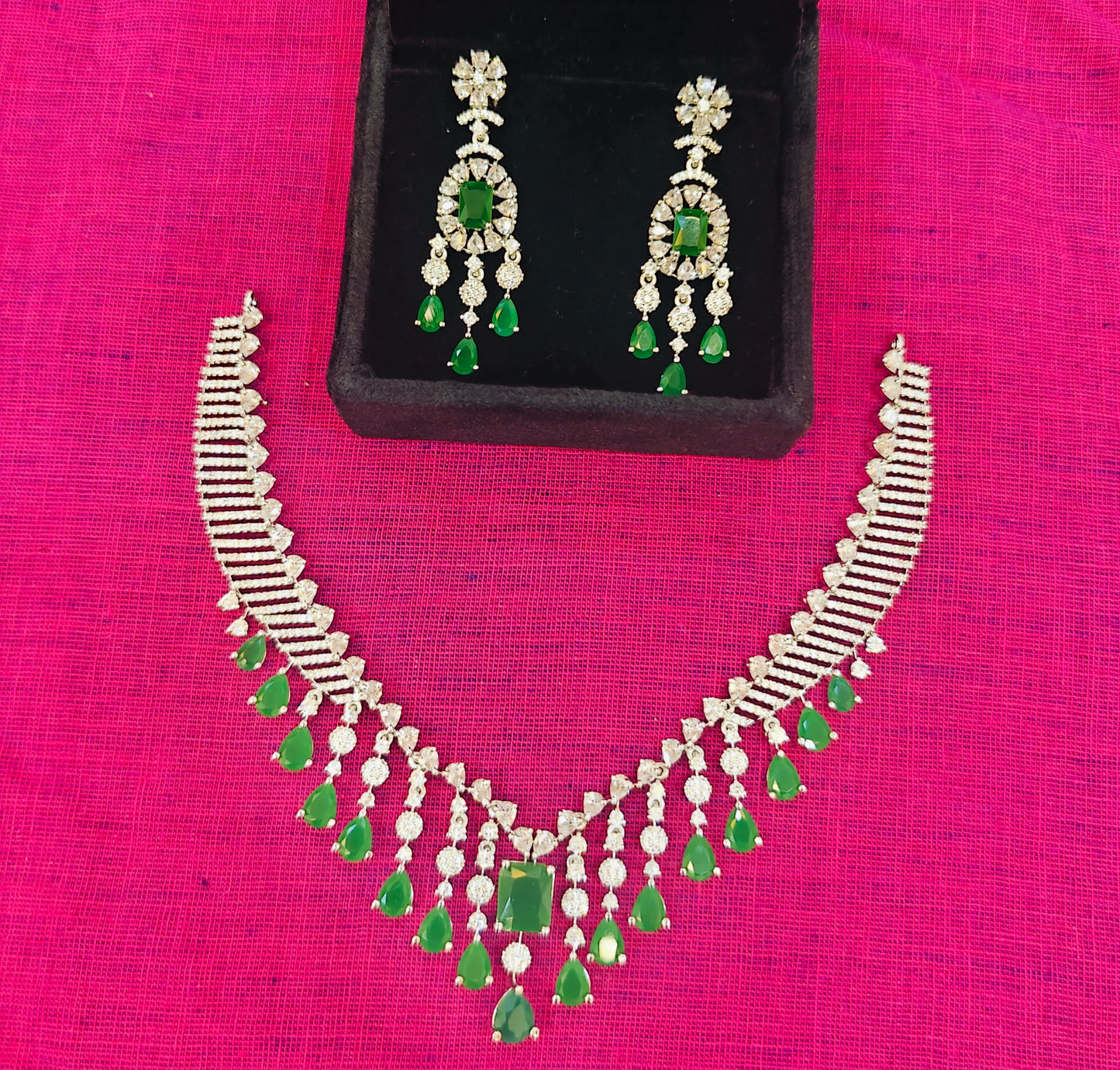 Diamond look statement Designer Necklace set - Green