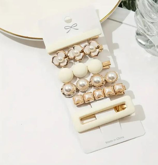Korean Style Pearl Decor Elegantt Alligator Hair Clips | Multi Design Hair Fringe Pin for Women & Girls (6PC Set)