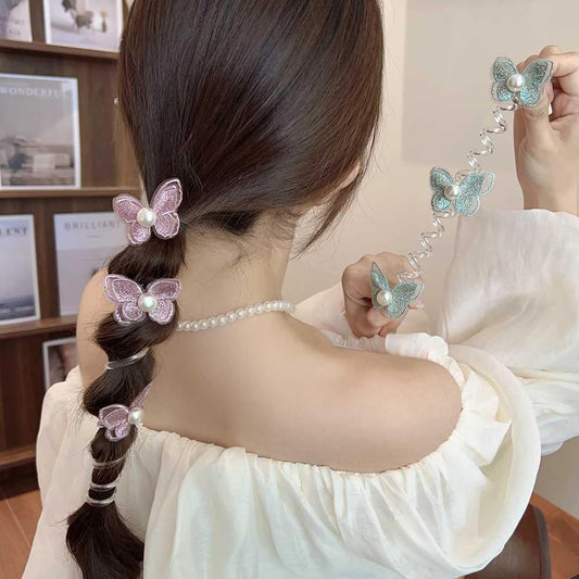 Cute Hair Accessories Telephone line butterflies ponytail braid hair rope - Purple / Ponytail Holder for Fine Thin Hair