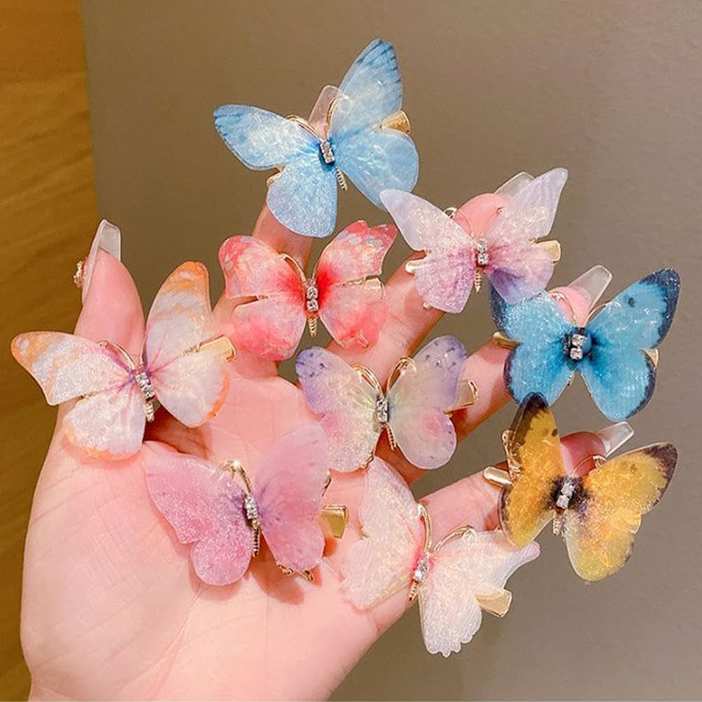 3D Looks Colorful Organza Butterfly Hair Clips (6PC Set) | Glitter Hair Accessories | Moving Butterfly | Hair Clamps Hair Barrettes Strong Hold Hair Pins