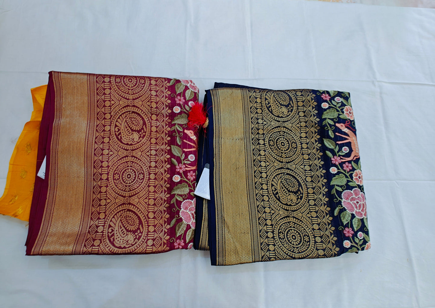 Zari Striped fancy silk saree with embroidery work - BLUE