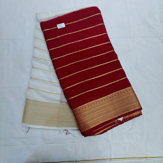 Pure Viscose Georgette Saree with a Jacquard Border  - Maroon and White