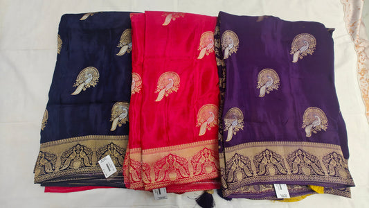 Pure Original Bangalore Pattu Saree - Navy Blue