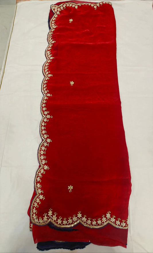 Space Silk hand work Saree - RED