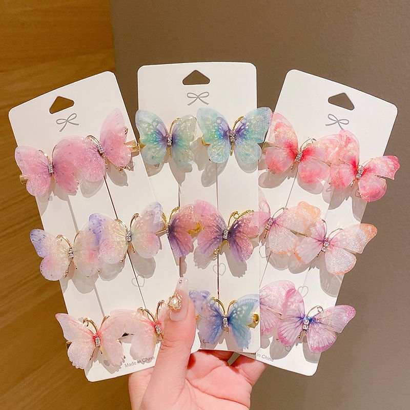3D Looks Colorful Organza Butterfly Hair Clips (6PC Set) | Glitter Hair Accessories | Moving Butterfly | Hair Clamps Hair Barrettes Strong Hold Hair Pins