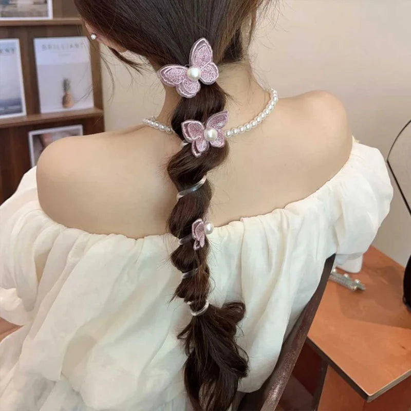 Cute Hair Accessories Telephone line butterflies ponytail braid hair rope - Purple / Ponytail Holder for Fine Thin Hair