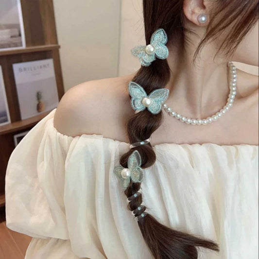 Cute Hair Accessories Telephone line butterflies ponytail braid hair rope - Green / Ponytail Holder for Fine Thin Hair