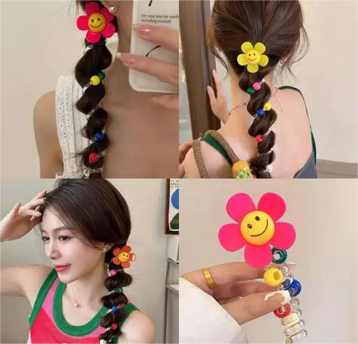 Telephone line pearl sunflower ponytail braid hair rope - Pink