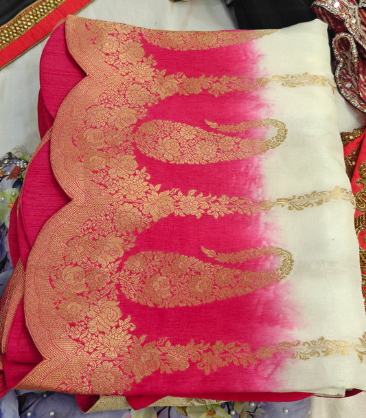 Designer Dual Tone Saree - White & Pink