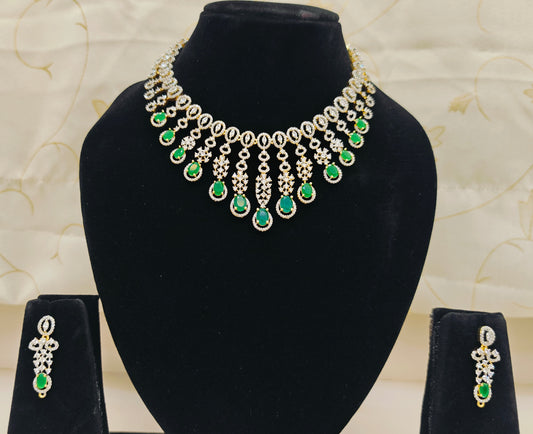 Diamond look statement Designer Necklace set - Green