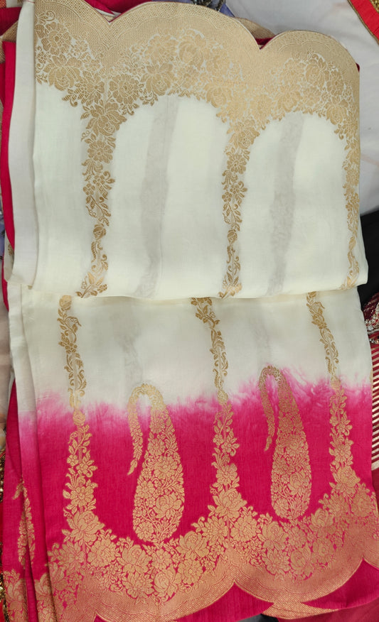 Designer Dual Tone Saree - White & Pink