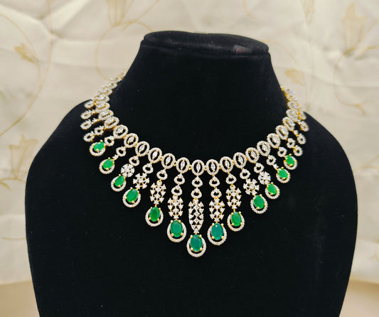 Diamond look statement Designer Necklace set - Green