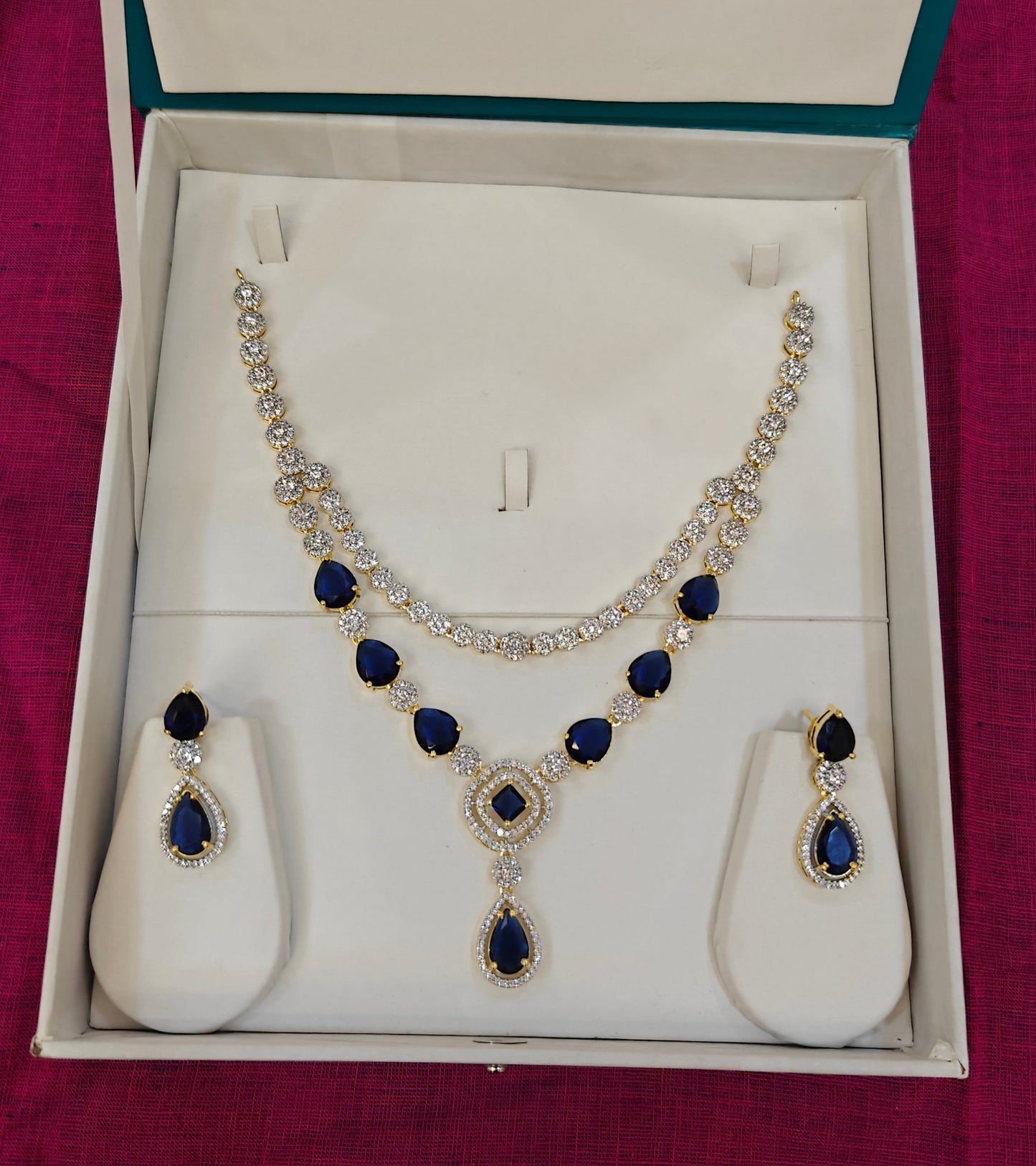 Diamond look statement Designer Necklace set - Blue