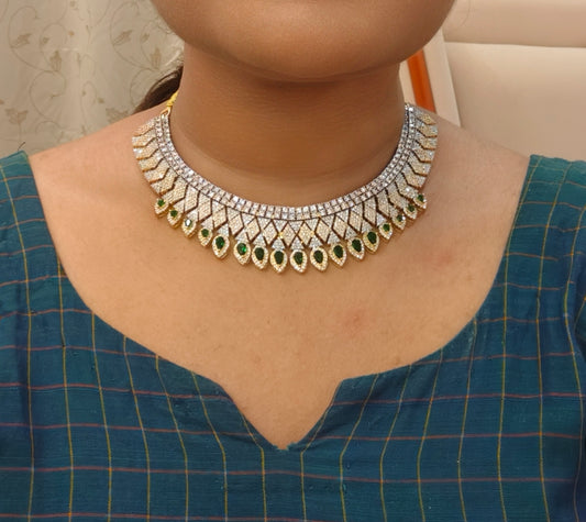 Diamond look statement Designer Necklace set - Green